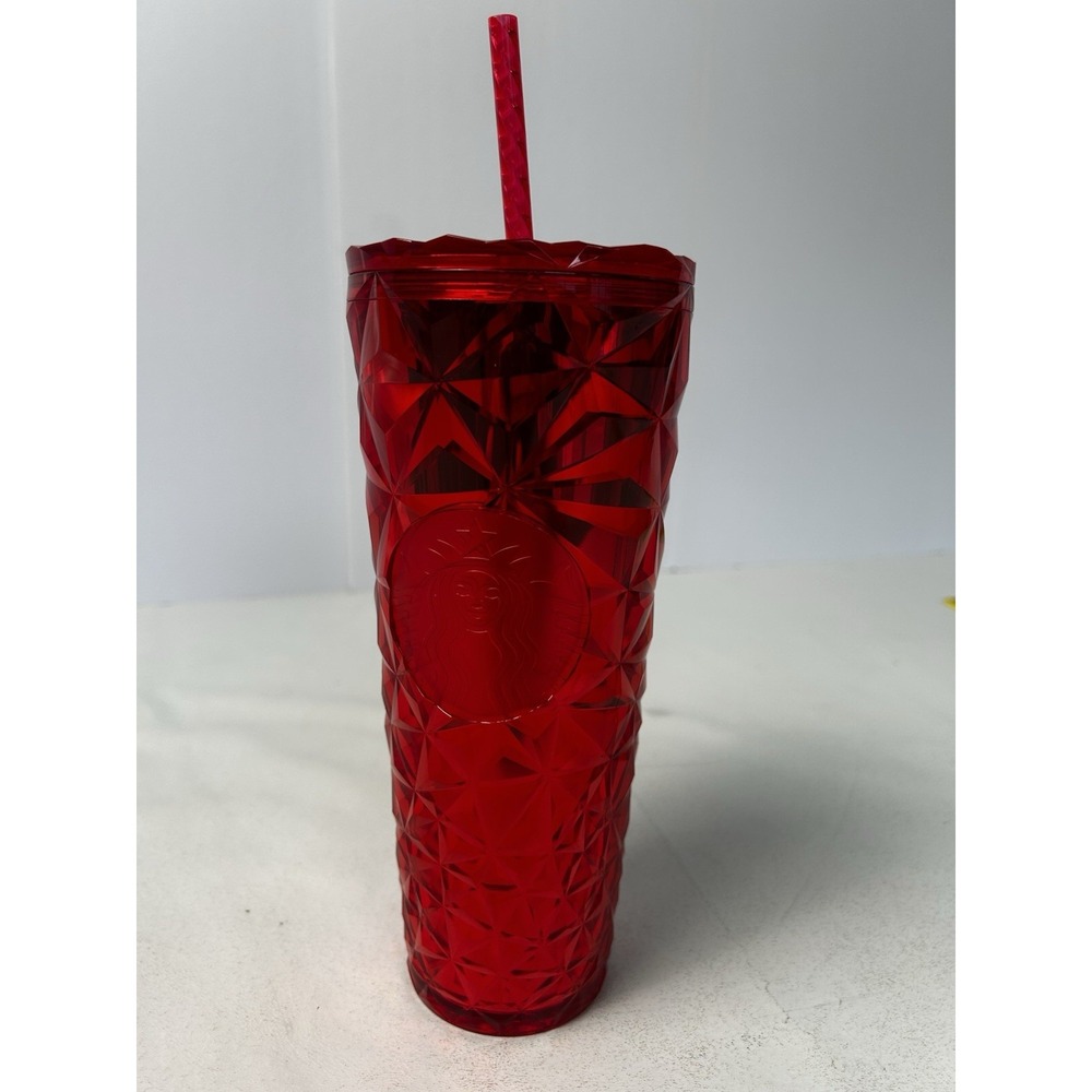 Starbucks 2023 Studded Red‎ Prism 24oz Tumbler W/Straw For Iced Coffee & Tea